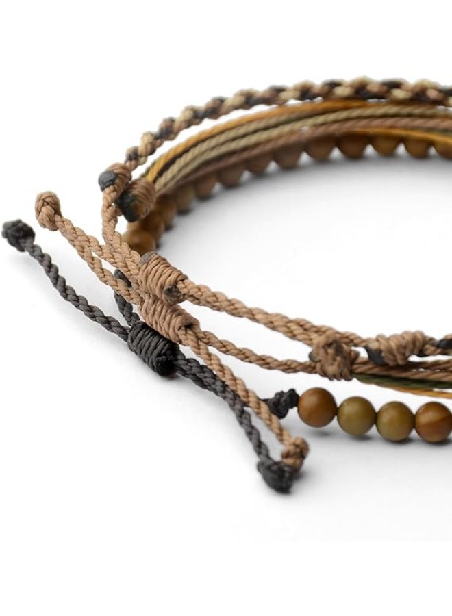 CLENEA Natural Stone Beaded for Men, Adjustable Weave Rope Bracelet, Gift with Wood-Grain Yellow Beads, Durable String Bracelet for Balance and Energy, 3Pcs - Image 3